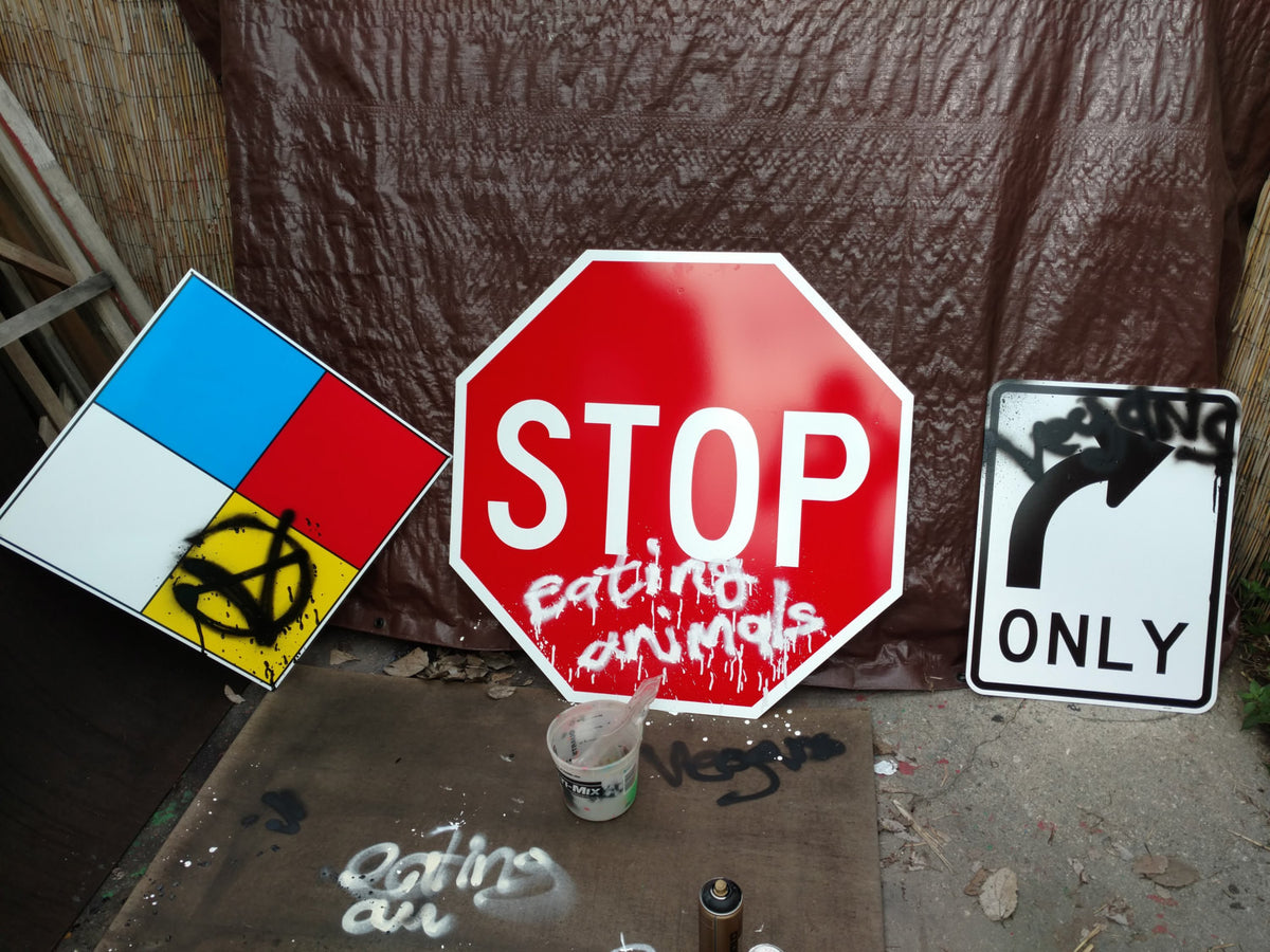 Vegans Only [are] Right Turn Street Sign 18x24 art by Le Fou