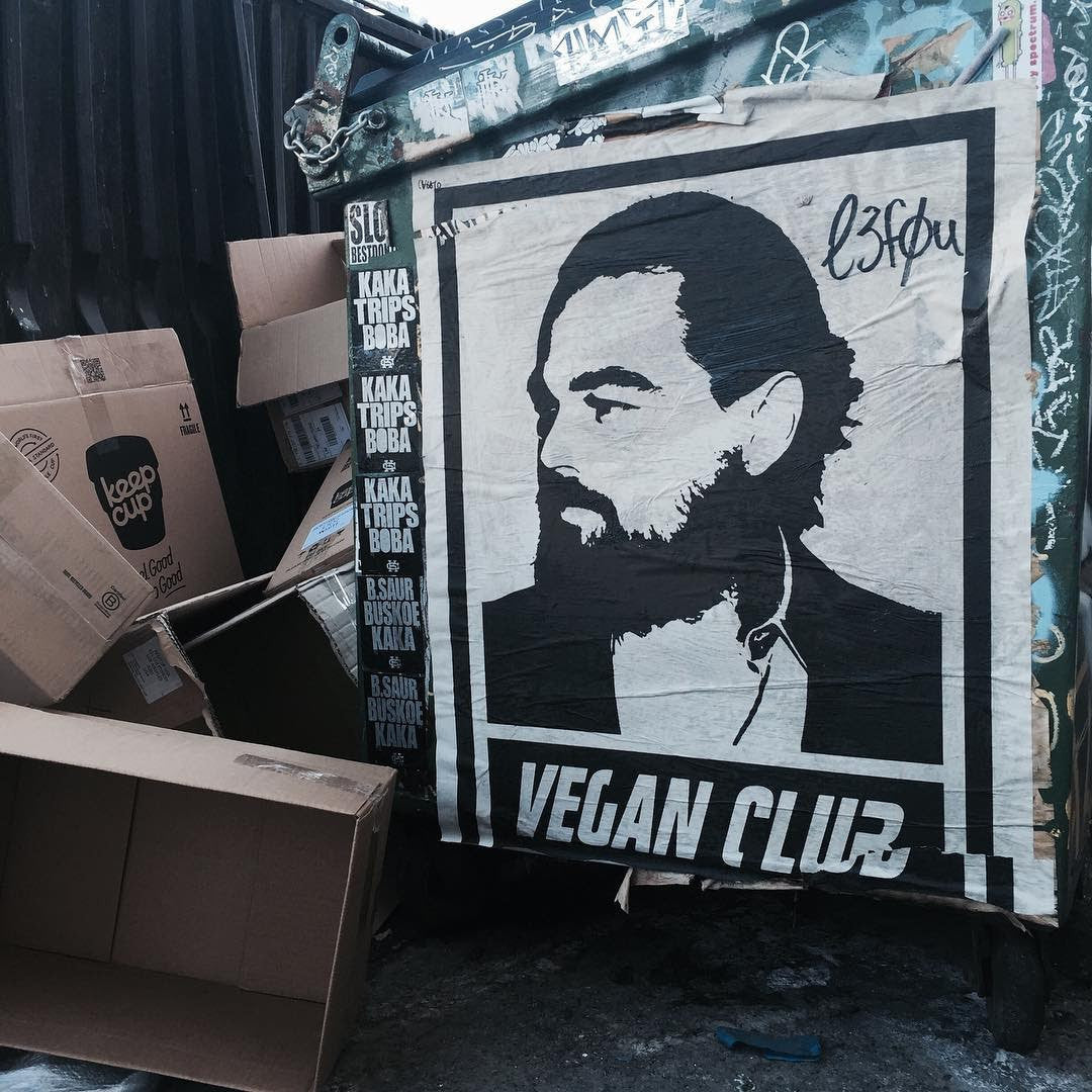 Street Art NewsPrint Poster Vegan Club featuring Leonardo DiCaprio Signed L3f0u - @carolyn.mullin