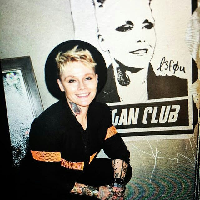 Street Art NewsPrint Poster Vegan Club featuring OTEP Signed L3f0u - model @otep & pic by @chefitophoto