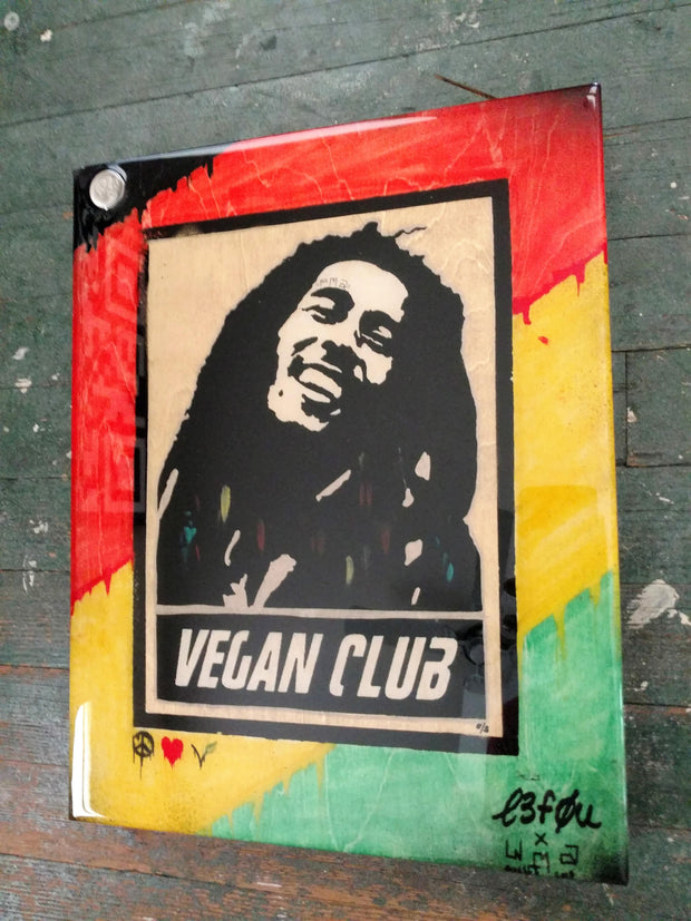 SOLD - 11x14 Original Artwork Collab w Anthony Proetta Jr @_actions_not_words "Vegan Club" feat Bob Marley signed L3F0u