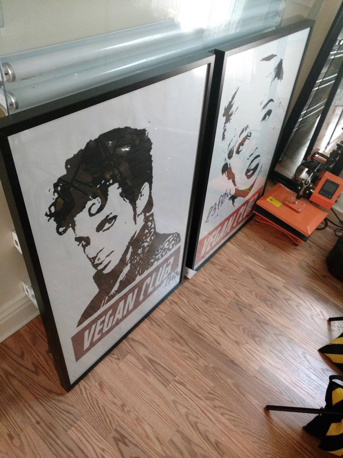 Framed on black wood Street Art NewsPrint Poster 24x36 Vegan Club featuring Prince signed by LeFou