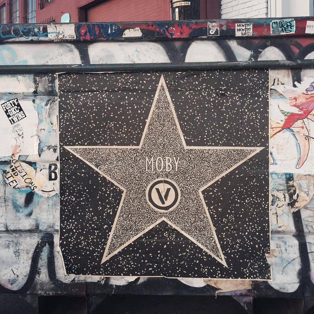 Street Art NewsPrint Poster Hollywood Star Circle V Vegan Club featuring Moby