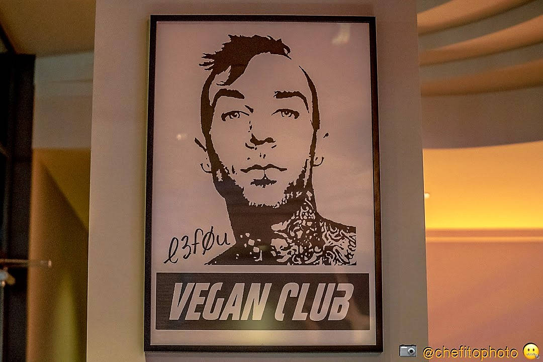 Framed on black wood Street Art NewsPrint Poster 24x36 Vegan Club feat Travis Barker signed by LeFou - pic @thekatvond @chefitophoto @street_art_los_angeles