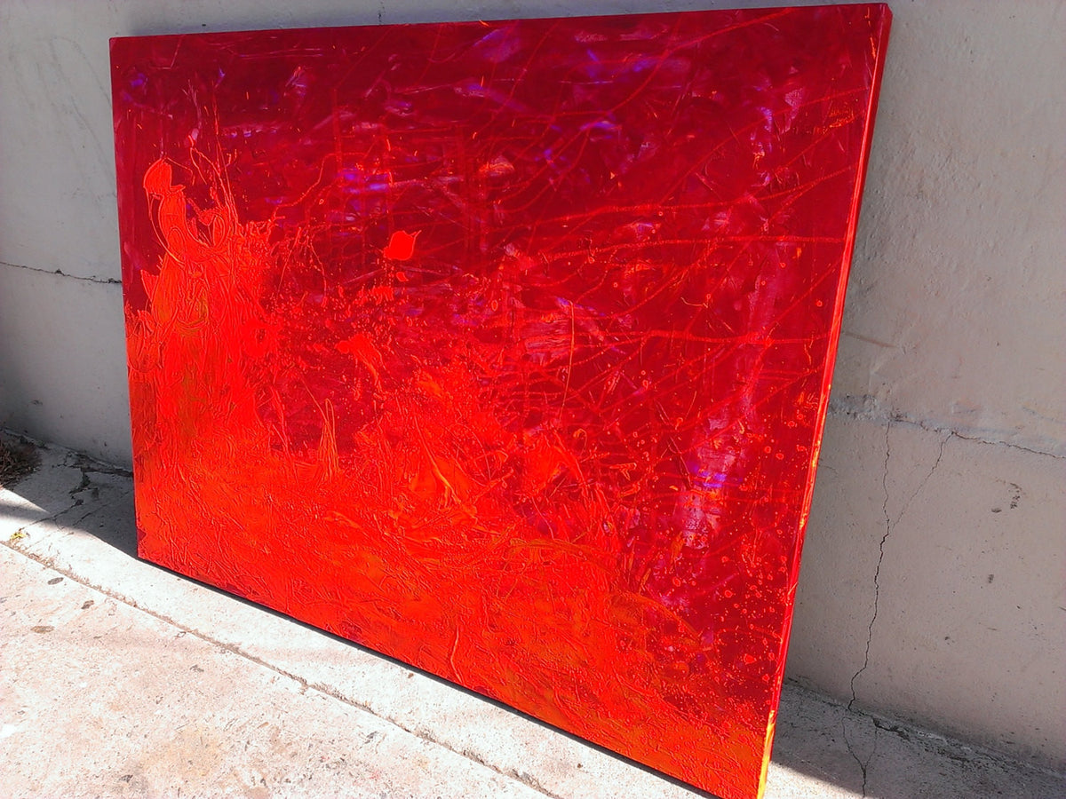 POMPEII - original abstract art painting with red orange and yellow colors