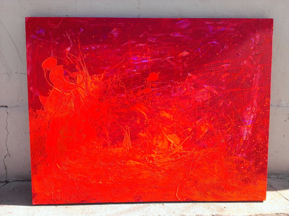 POMPEII - original abstract art painting with red orange and yellow colors