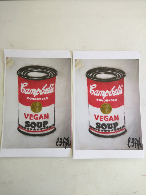 2 Stickers Vegan Soup Warhol Pop Art Autographed l3f0u 5.5" x 8.5"
