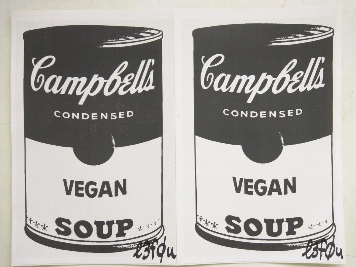 2 Stickers Vegan Soup Grey Warhol Pop Art Autographed l3f0u 5.5" x 8.5"
