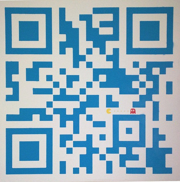 ORIGINAL SOLD (Ltd. Prints Available) - 48x48 Original Artwork Pac-Man 80's video game - QR Code White/Blue