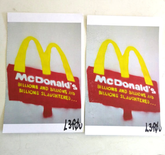 2 McDonalds Billions Animals Slaughtered Stickers Autographed l3f0u 5.5" x 8.5"