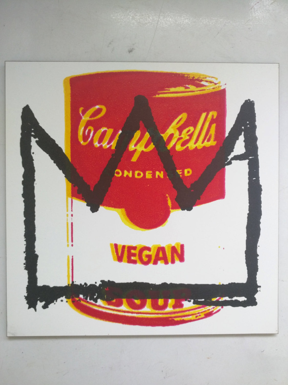 Limited Edition 1 of 150 Original Artwork "Vegan Soup is King!" 3D inspired by Andy Warhol and Basquiat's Crown Signed on back L3f0u 8x8