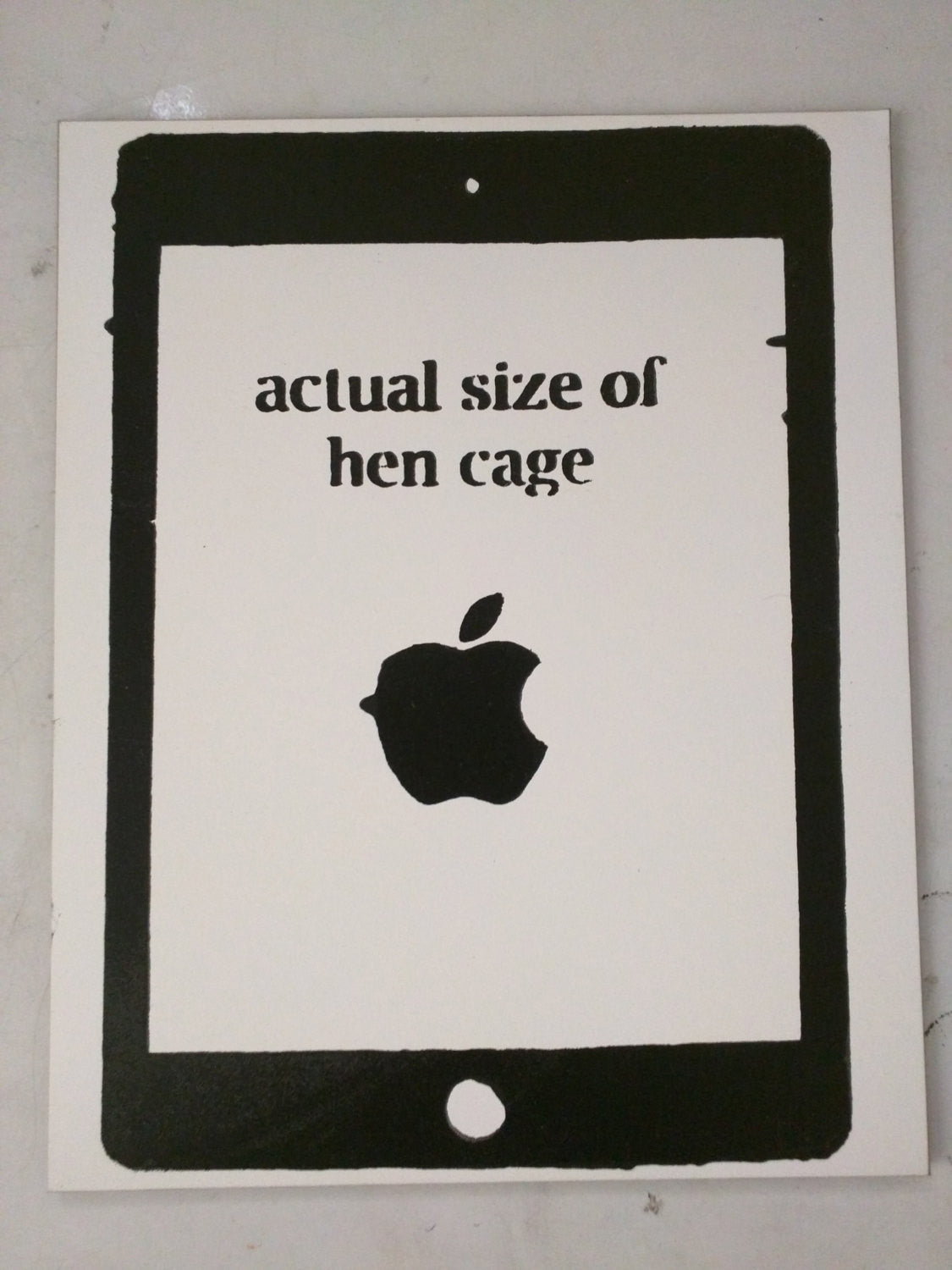 Limited Edition of 150 10x10 on Gessobord of Artwork "Actual Size of Hen Cage" featuring an Apple iPad Signed L3f0u
