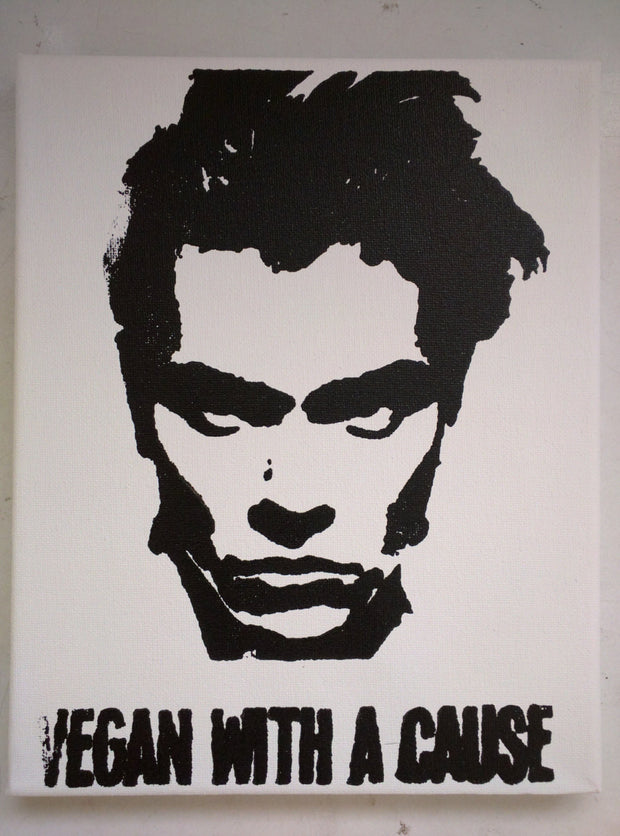 Original Artwork on canvas 8x10 "Vegan with a Cause" featuring River Phoenix Signed on back L3f0u