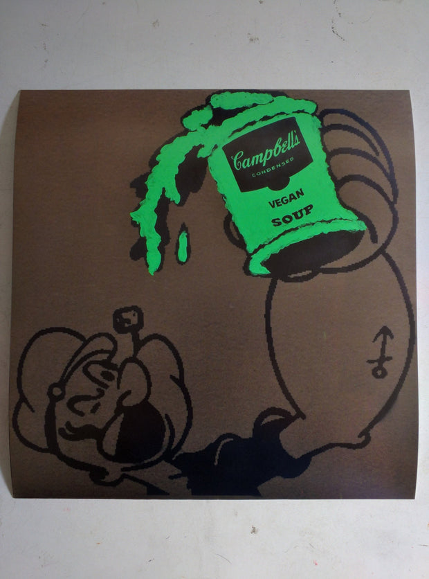 Popeye holding Campbell's Vegan Soup Ltd. Print