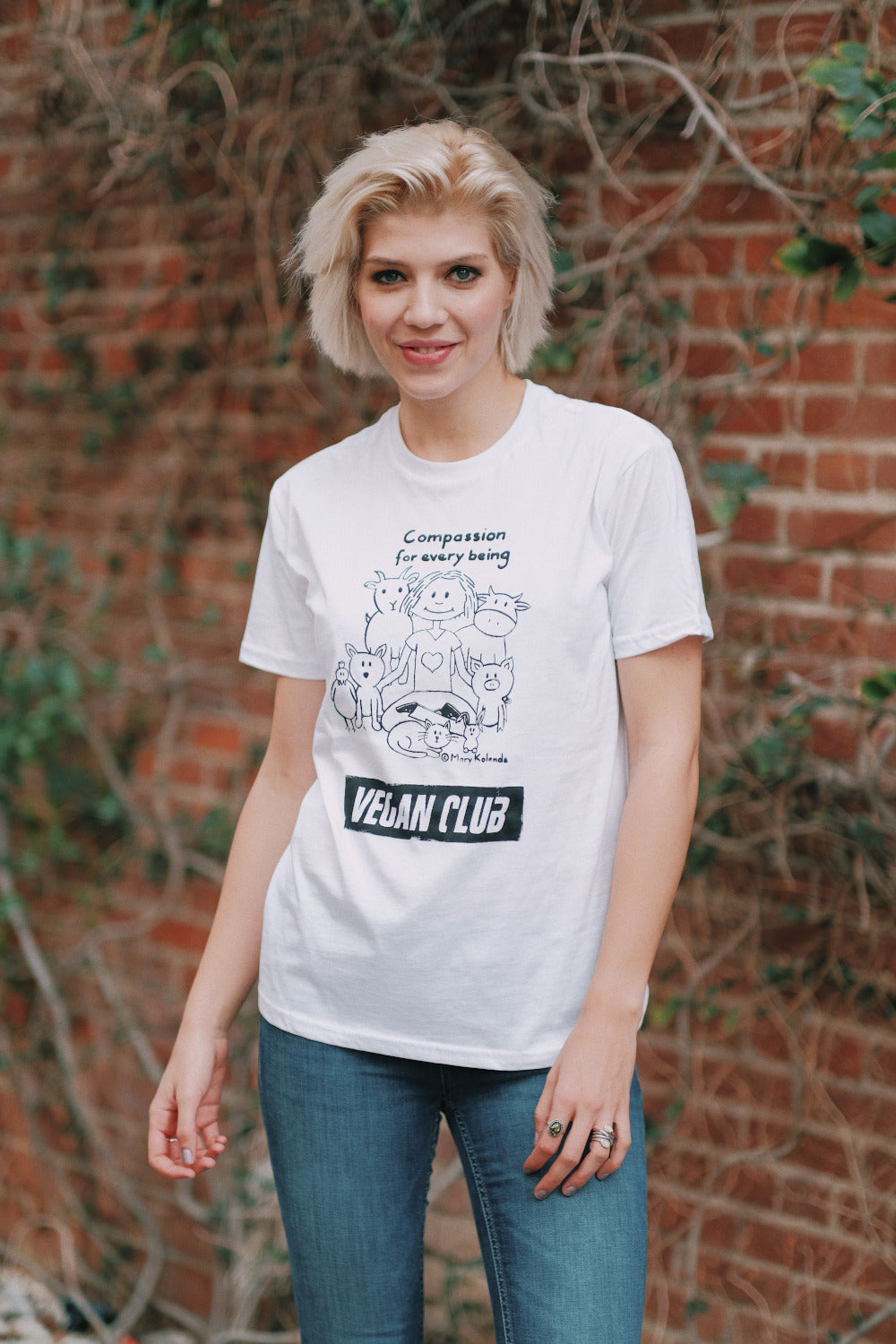 Vegan Club T-shirt feat. Mary Kolende's "Compassion for Every Being"