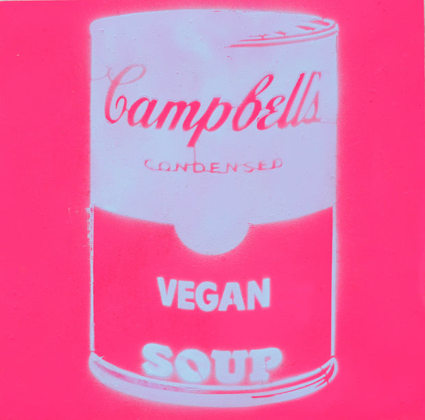 Vegan Soup Pink & White Graffiti on Wood and Resin 12x12