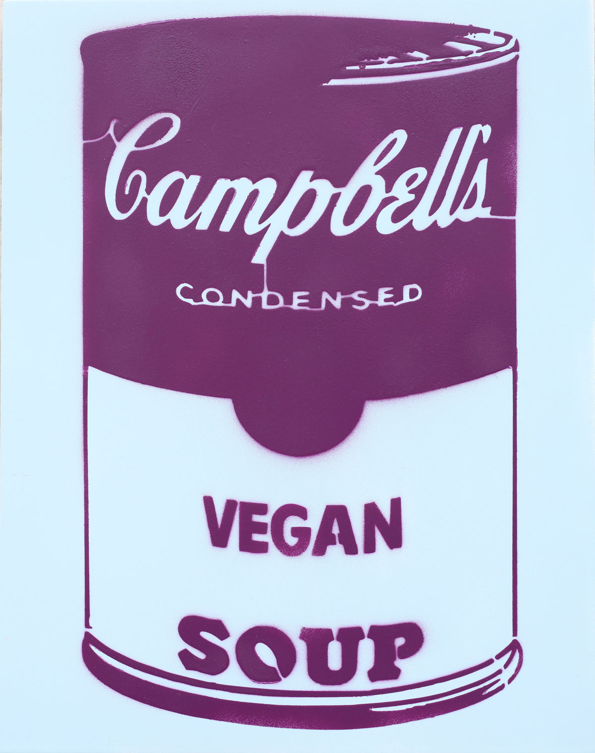 14x11  Original Artwork Vegan Campbell's Soup a la Warhol by Le Fou (purple and light blue)