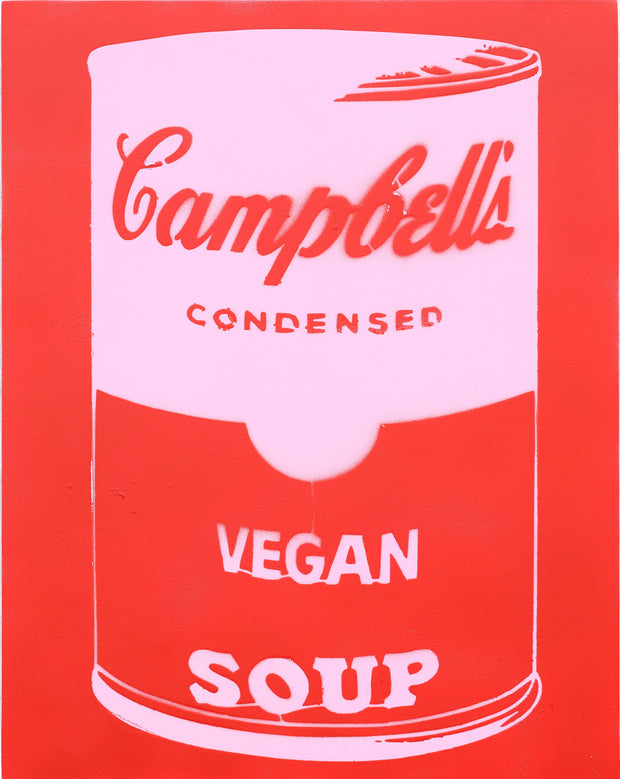 14x11 Original Artwork Vegan Campbell's Soup a la Warhol by Le Fou (red and white)